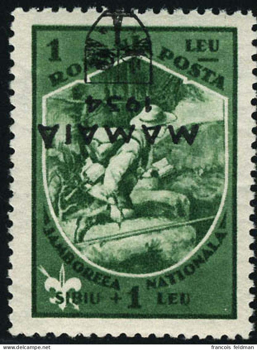 Neuf Sans Charnière N°476C. 1+1 Vert Jamborée Mamaia 1934. Surcharge Renversée. T.B. Rare. Signé Calves - Other & Unclassified
