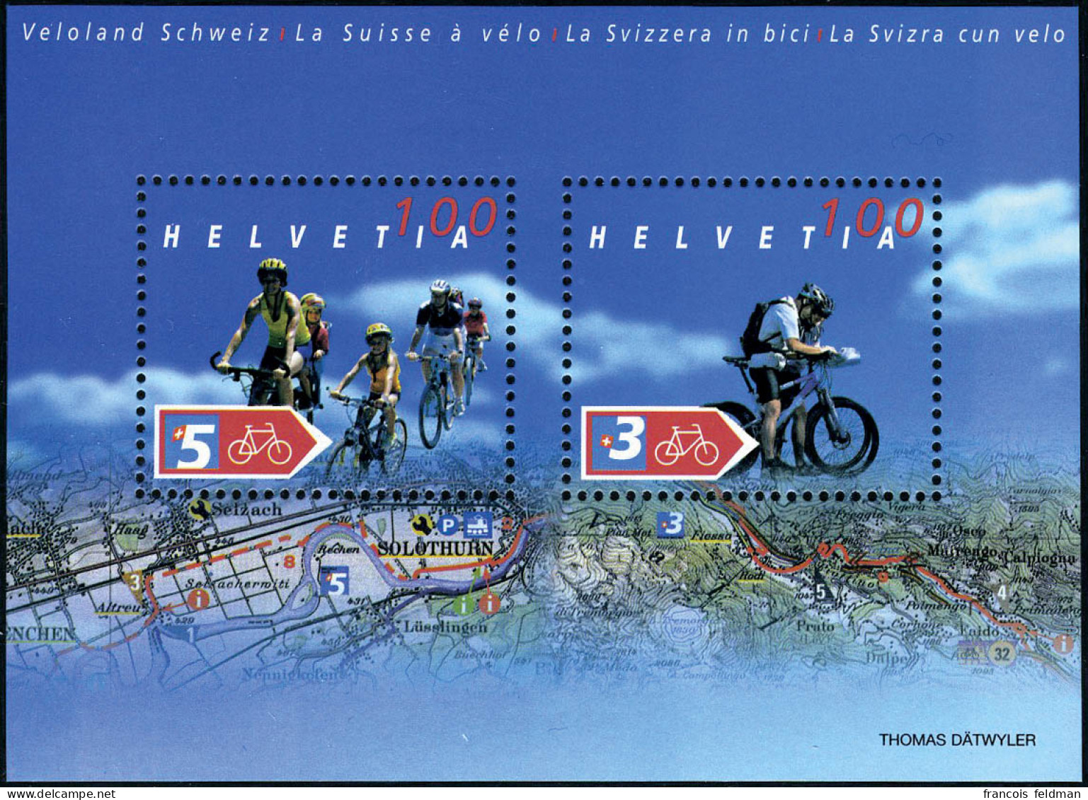 Neuf Sans Charnière N° 1792/93, Cyclotourisme, Bloc Variété Fond Bleu En 3 Nuances Distinctes, TB - Zumstein 1118.1.09 4 - Andere & Zonder Classificatie