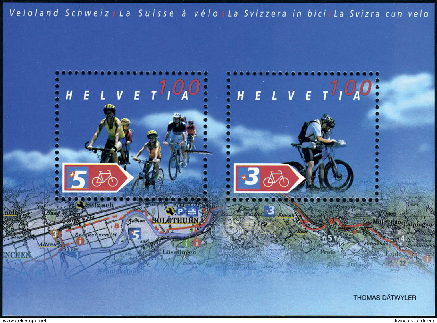 Neuf Sans Charnière N° 35, Cyclotourisme, Bloc Variété Fond Bleu En 3 Nuances Distinctes, TB - Zumstein 1118.1.09 400CHF - Andere & Zonder Classificatie