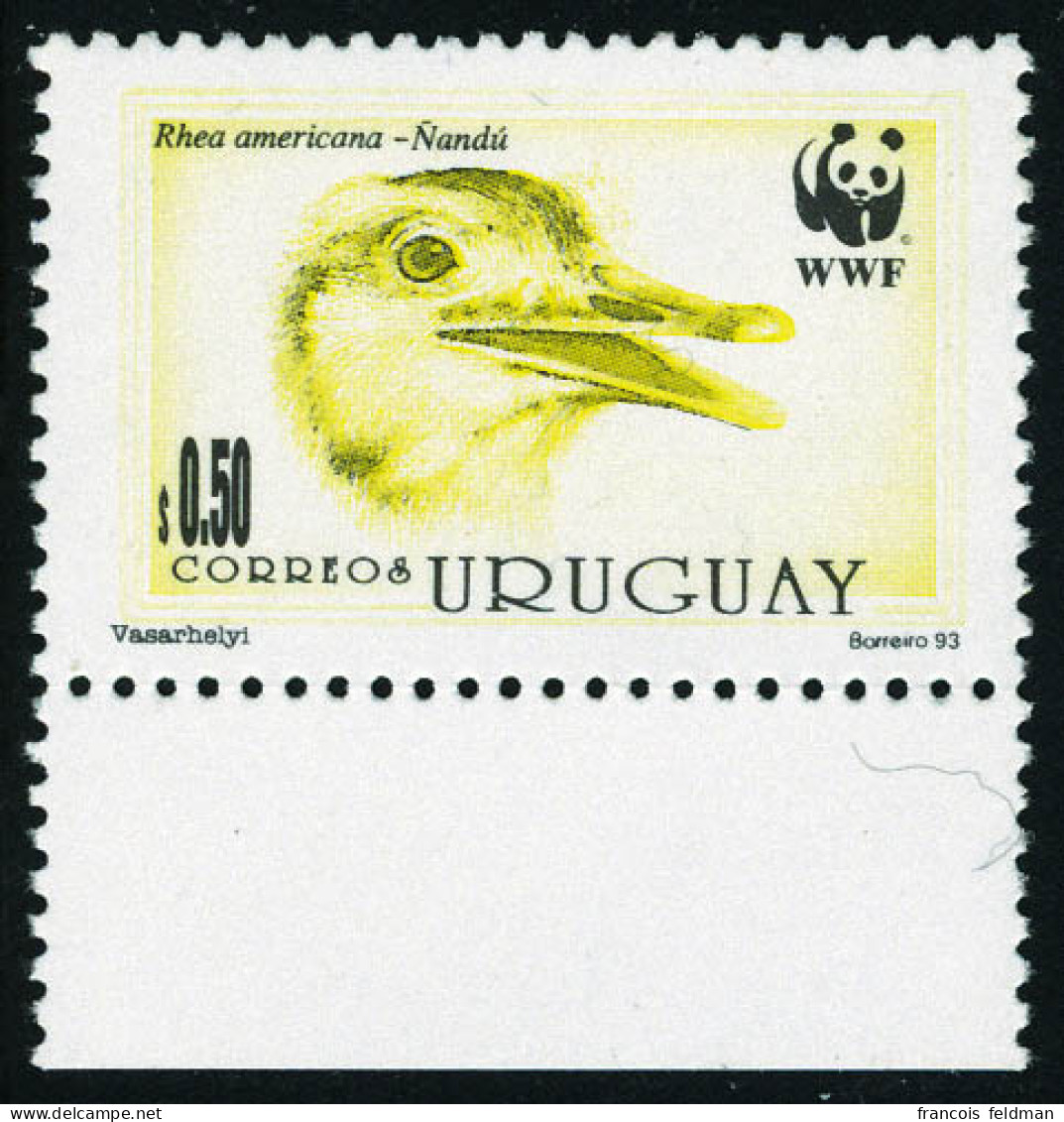 Neuf Sans Charnière N° 1462, WWF 50c Tête De Nandou, Couleurs Absentes (jaune Et Noir Seuls) Dentelé, Bdf, + Normal Pour - Other & Unclassified