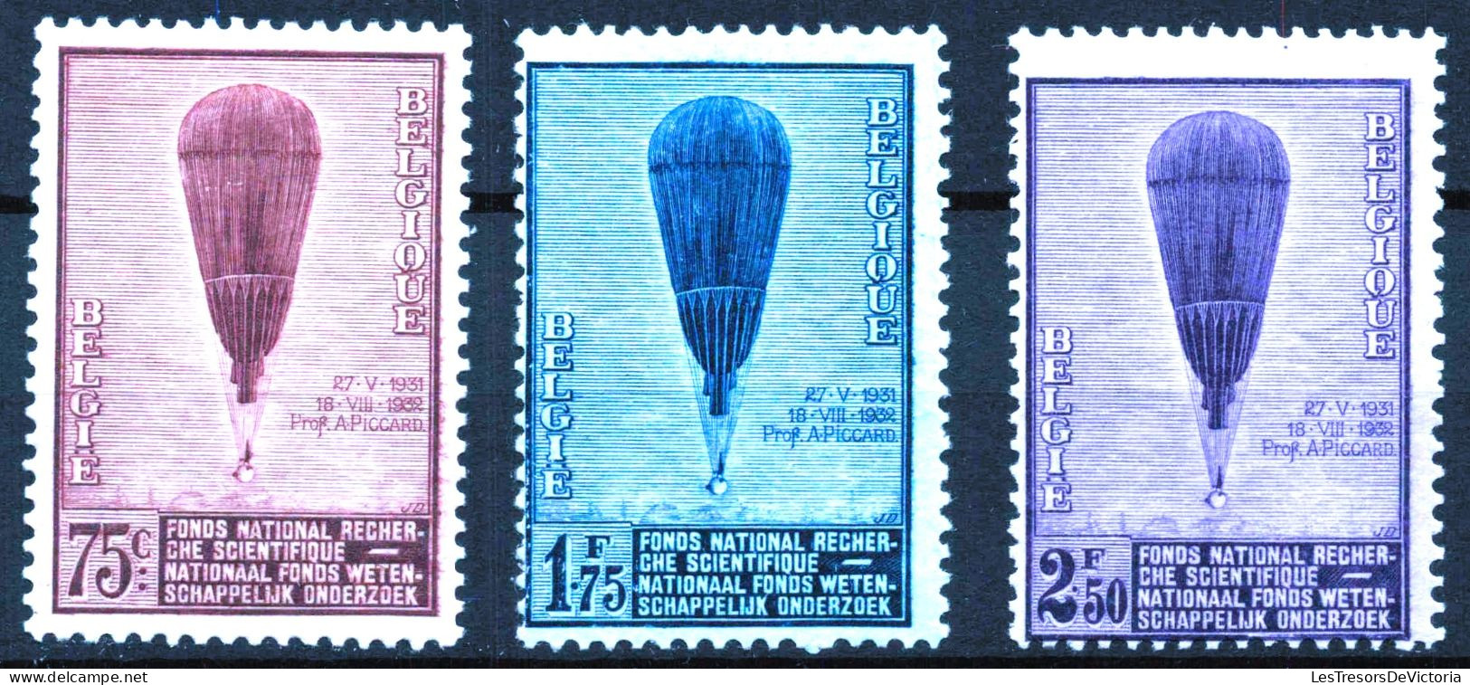 Timbres - Belgique - COB 353/55**MNH - Série Ballon Piccard - 1932 - Cote 150 - Nuevos