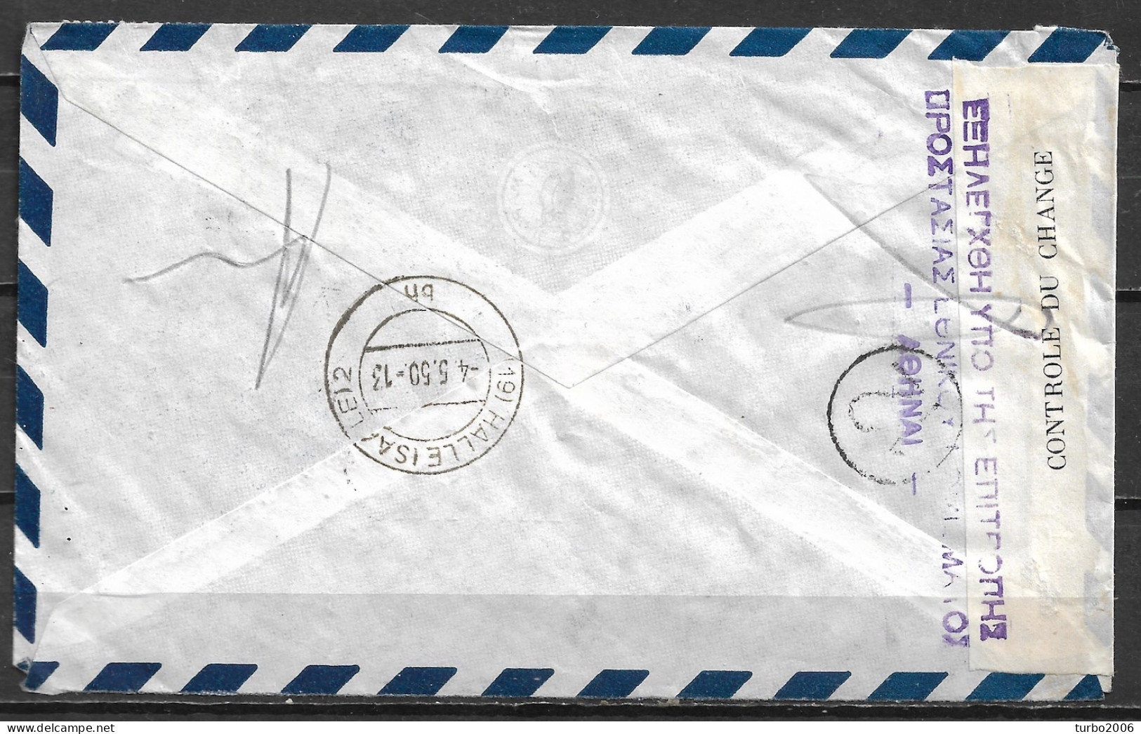 GREECE 28-IV-1950 Controle Du Change Censor 12 On Letter From Greece To Germany : See Cancellations - Cartas & Documentos