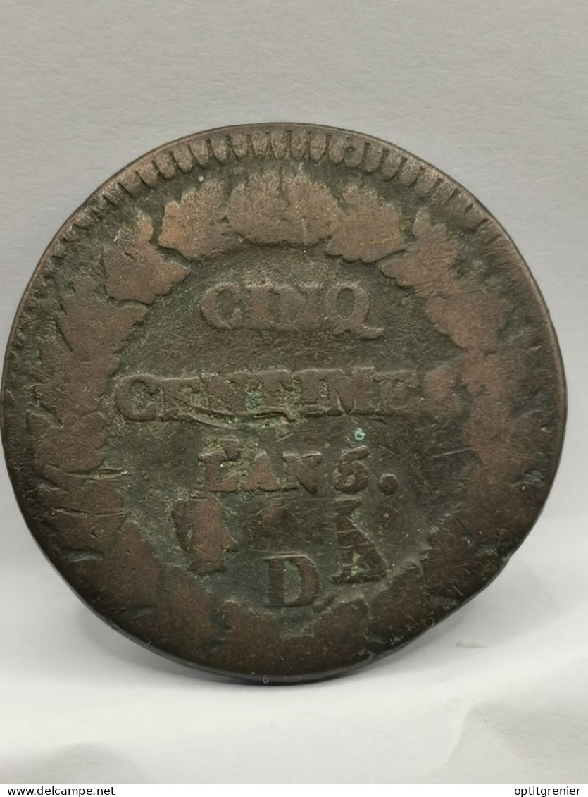 5 CENTIMES DUPRE GRAND MODULE AN 5 D LYON / FRANCE - 1792-1804 1ère République (An I – An XII)