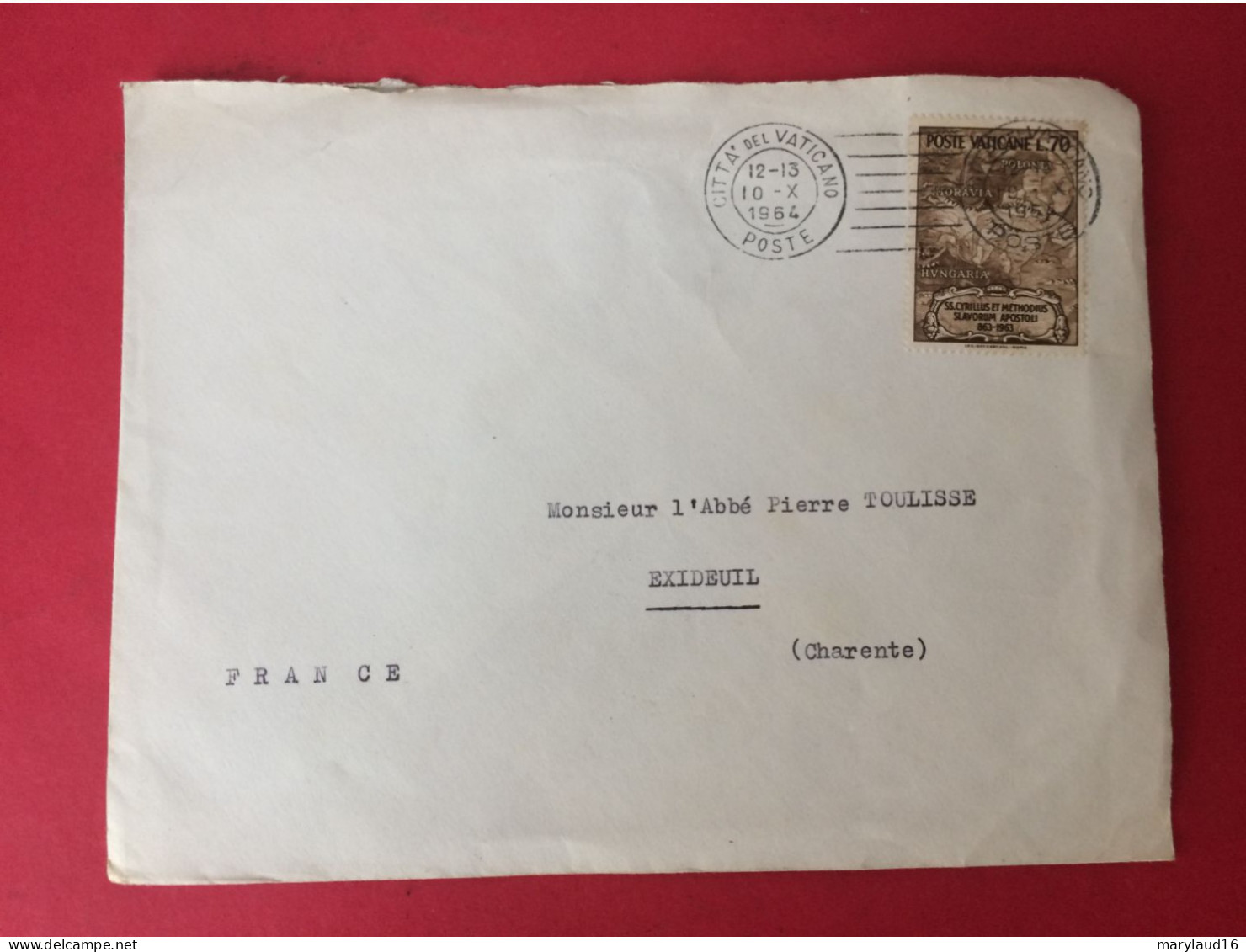 Enveloppe Timbrée Poste Vaticane L. 70  Ss Cyrillus Et Methodius 1964 - Oblitérés