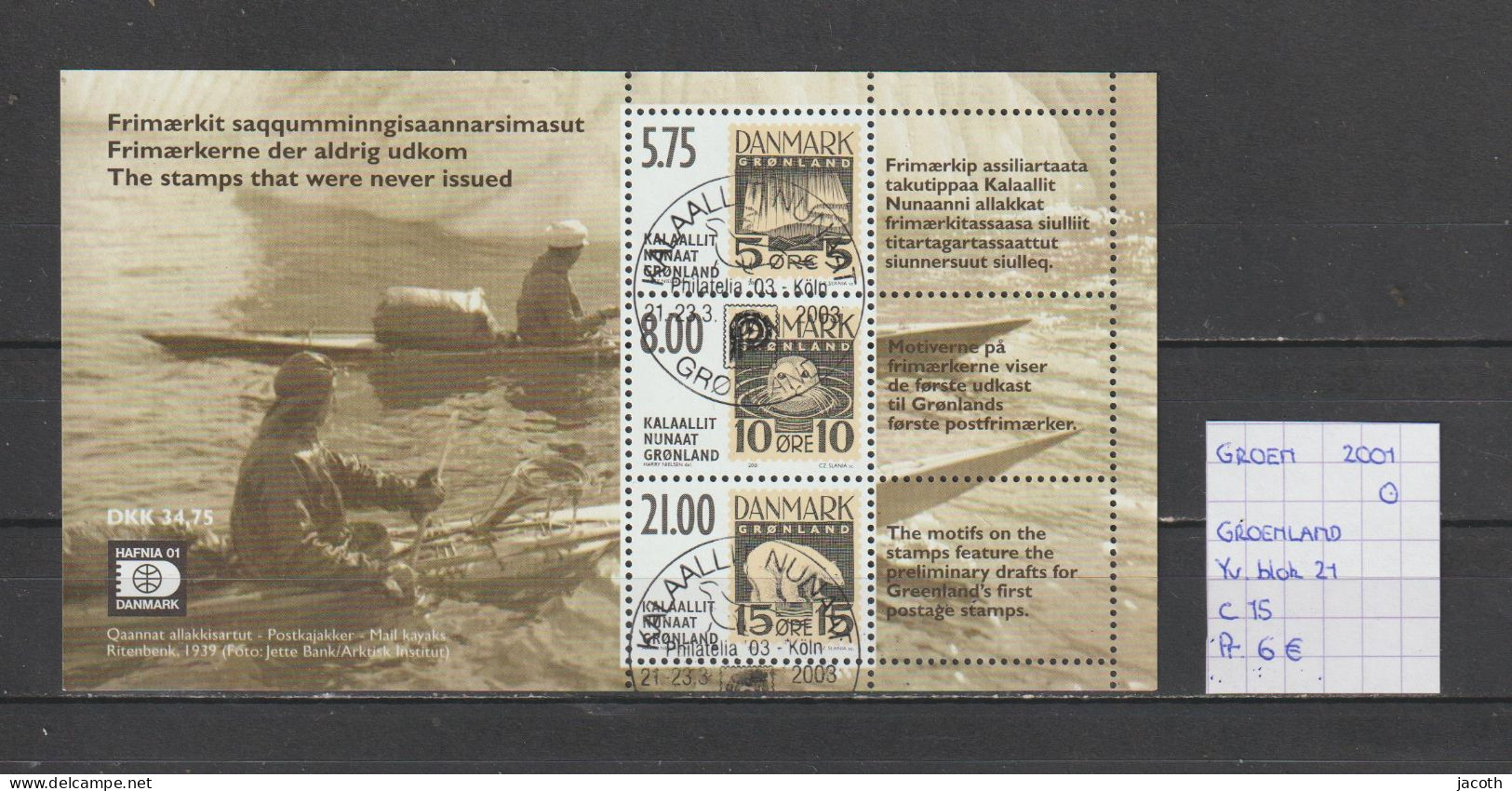 (TJ) Groenland 2001 - YT Blok 21 (gest./obl./used) - Blocks & Sheetlets