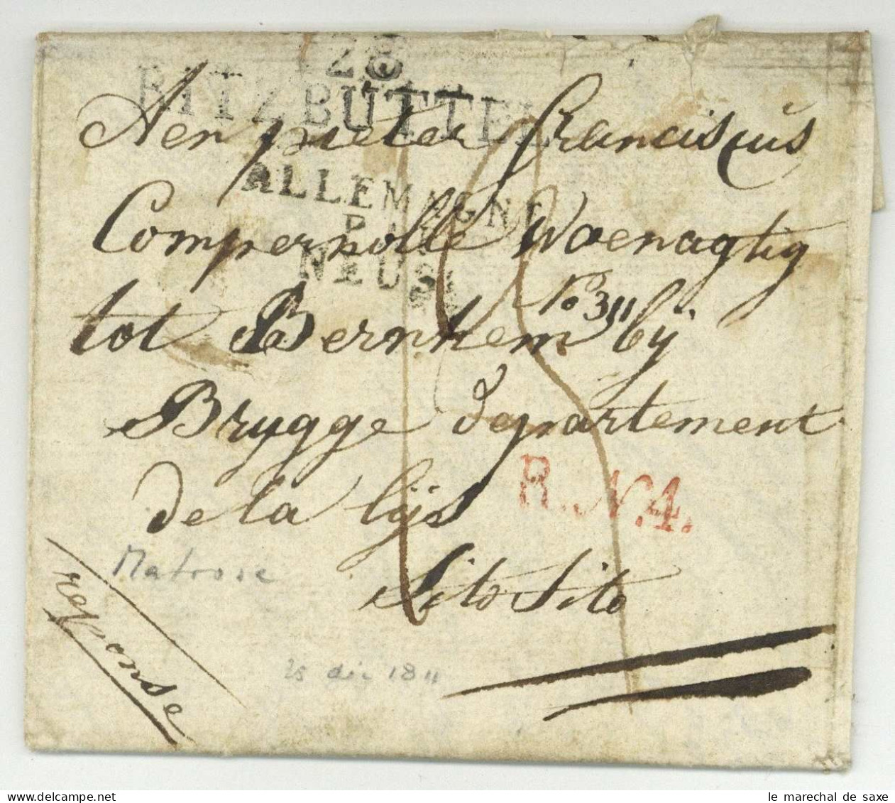 128 RITZBUTTEL Cuxhaven ALLEMAGNE PAR NEUSS Bruges Lettre Matelot Marine Imperial Napoleon Compernolle - 1792-1815: Conquered Departments