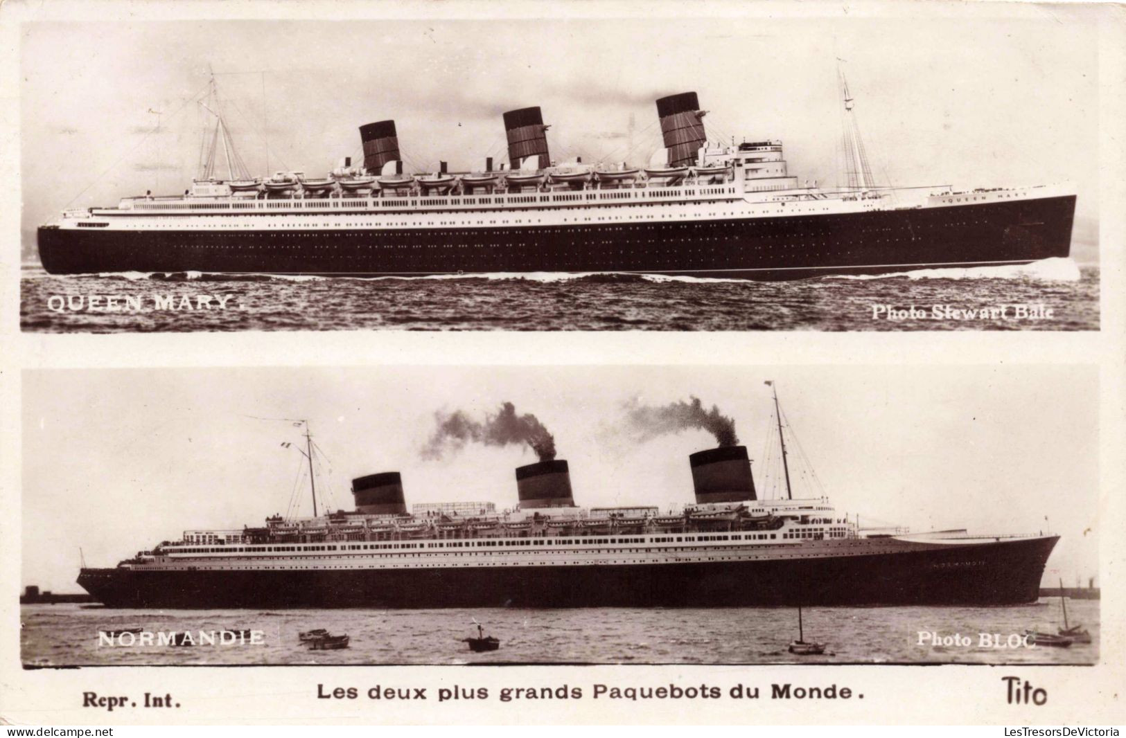 TRANSPORTS - Bateaux - Normandie - Queen Mary - Carte Postale Ancienne - Paquebots