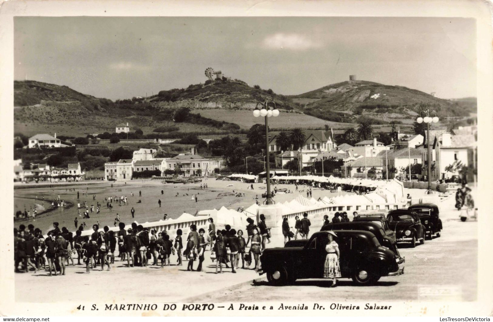 PORTUGAL - S Martinho Do Porto - A Praia "a Avenida Dr Oliveira Salazar"  - Animé - Carte Postale Ancienne - Leiria