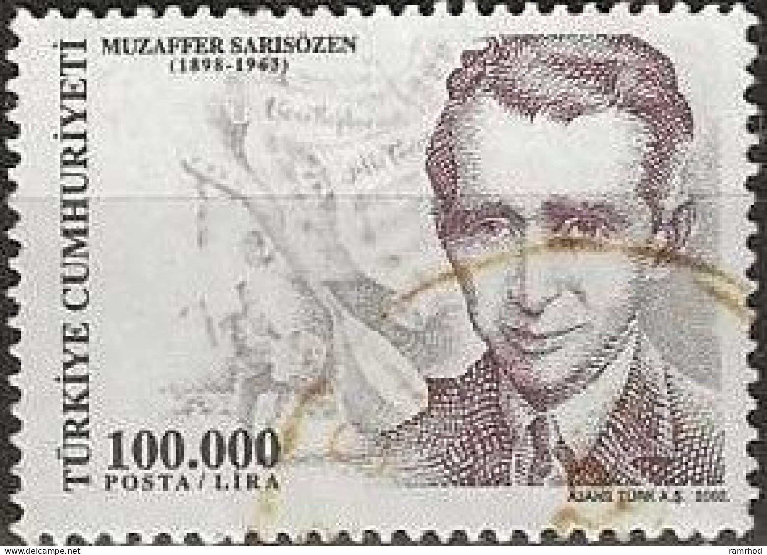 TURKEY 2002 Personalities -  100000l. Muzaffer Sarisozen (musician) FU - Gebraucht