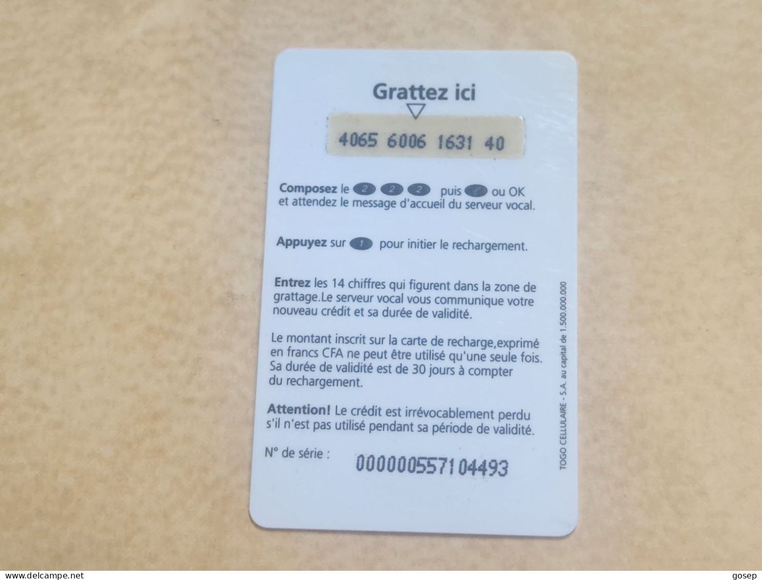 TOGO-(TG-LIB-REF-0008C)-Libertis-violet 4.500 FCFA-(Horizontal)-(4)-(4500FCFR)-(4065-6006-1631-40)-(used Card - Togo