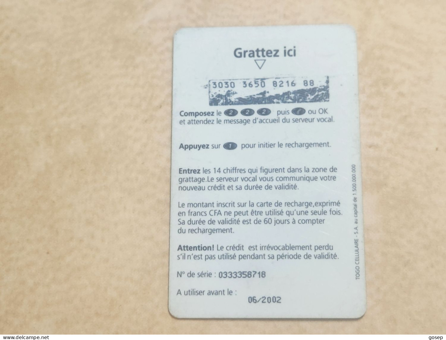 TOGO-(TG-LIB-REF-0010-0206)-Libertis-green 9.000 FCFA-(Vertical)-(11)-(9000FCFR)-(3030-3650-8216-88)-(used Card - Togo