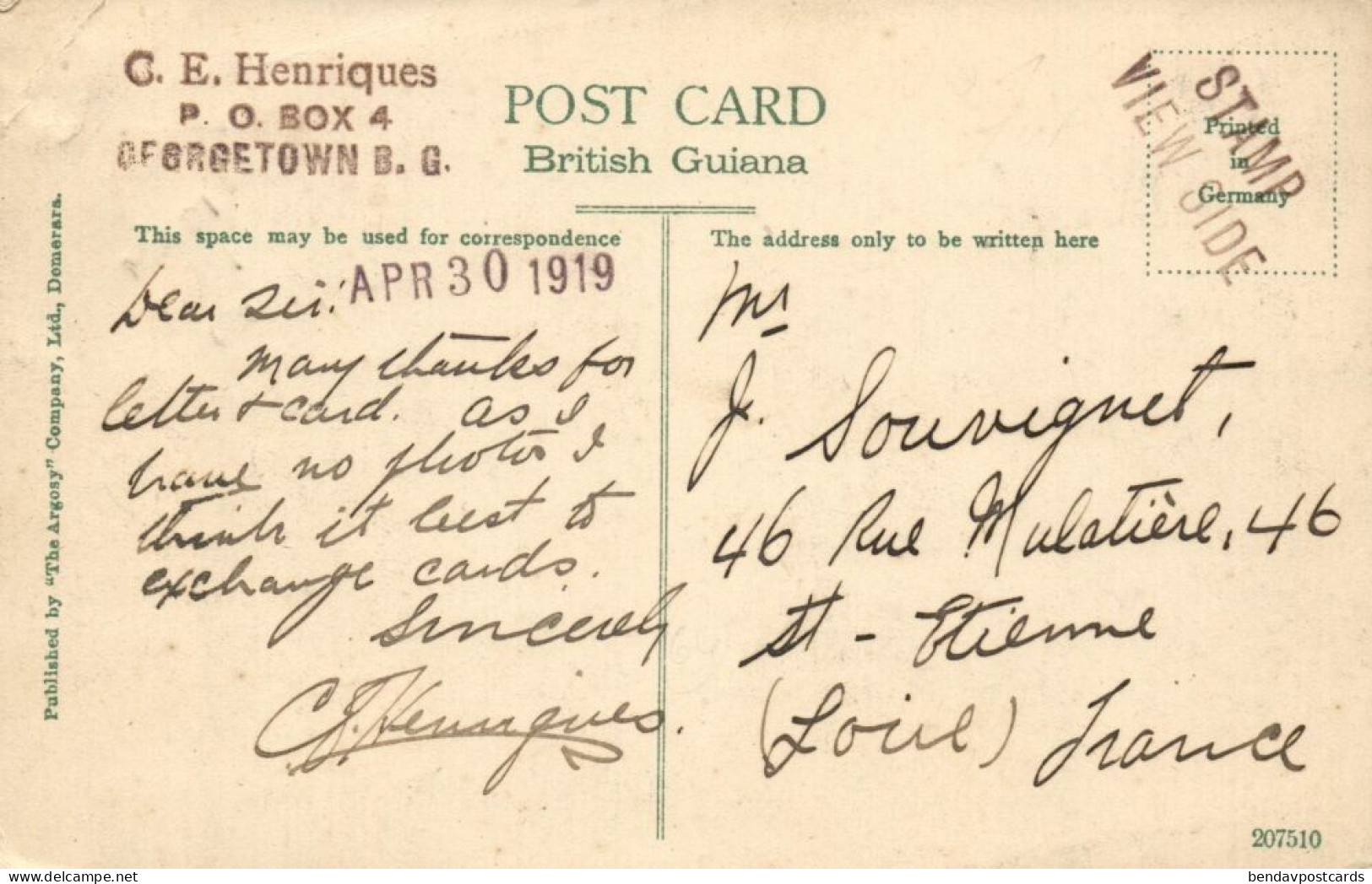 British Guiana, Guyana, GEORGETOWN, Club & Carnegie Free Library (1919) Postcard - Guyana (formerly British Guyana)