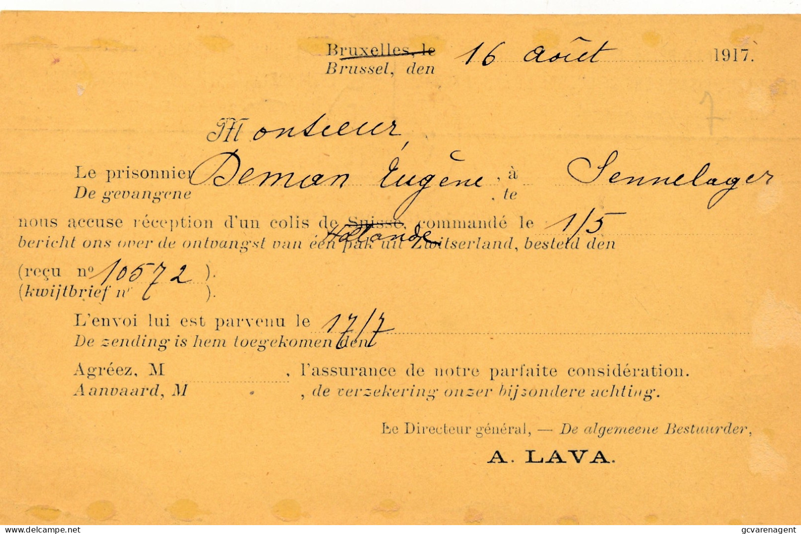 Belgisch Inlichtings Bureel Voor Krijgsgevanenen En Geinterneerden  HOOUTMARKT BRUSSEL -  1917 - Prisonniers