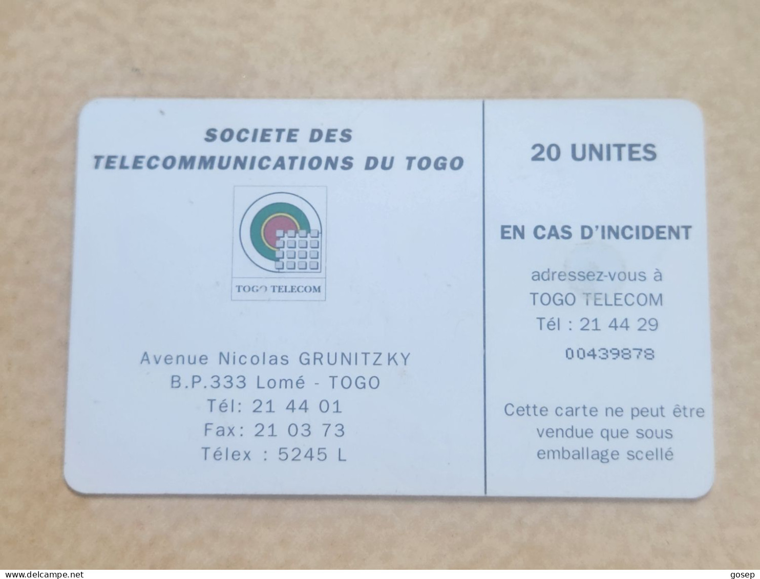 TOGO-(TG-OPT-0005A)-Earth Station 20-Reverse 2-(14)-(20units)-(00439878)-used Card+1card Prepiad Free - Togo