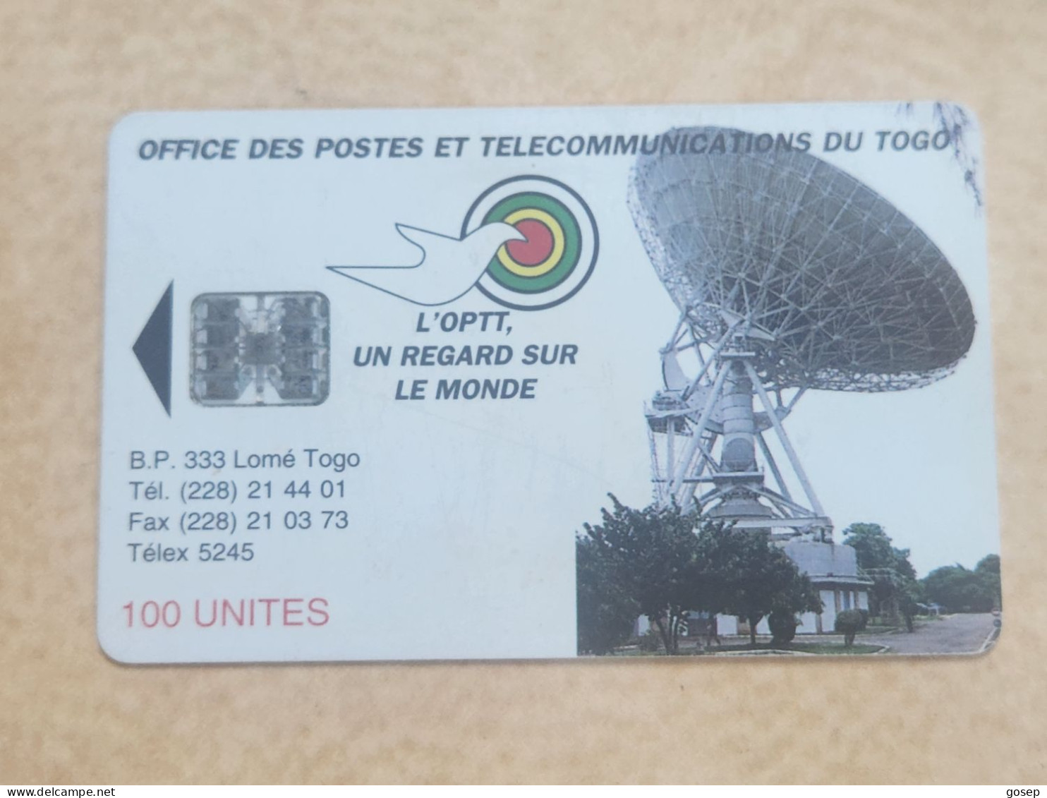 TOGO-(TG-OPT-0007A)-Earth Station 100-Reverse 2-(15)-(100units)-(0017416)-used Card+1card Prepiad Free - Togo