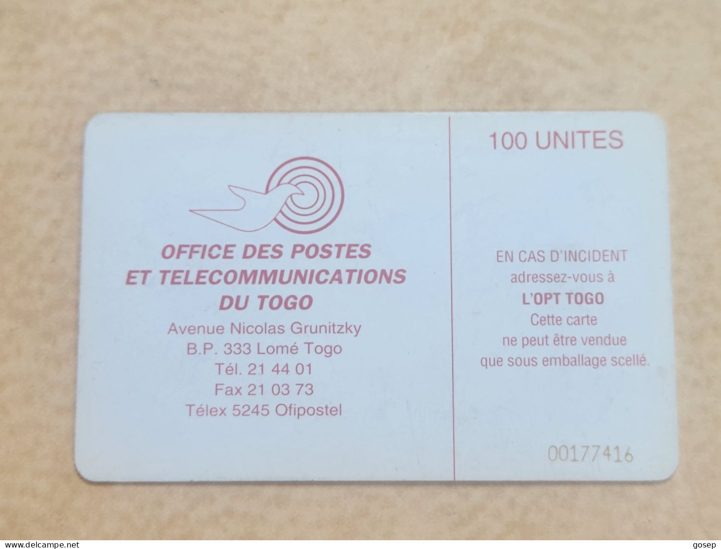 TOGO-(TG-OPT-0007A)-Earth Station 100-Reverse 2-(15)-(100units)-(0017416)-used Card+1card Prepiad Free - Togo