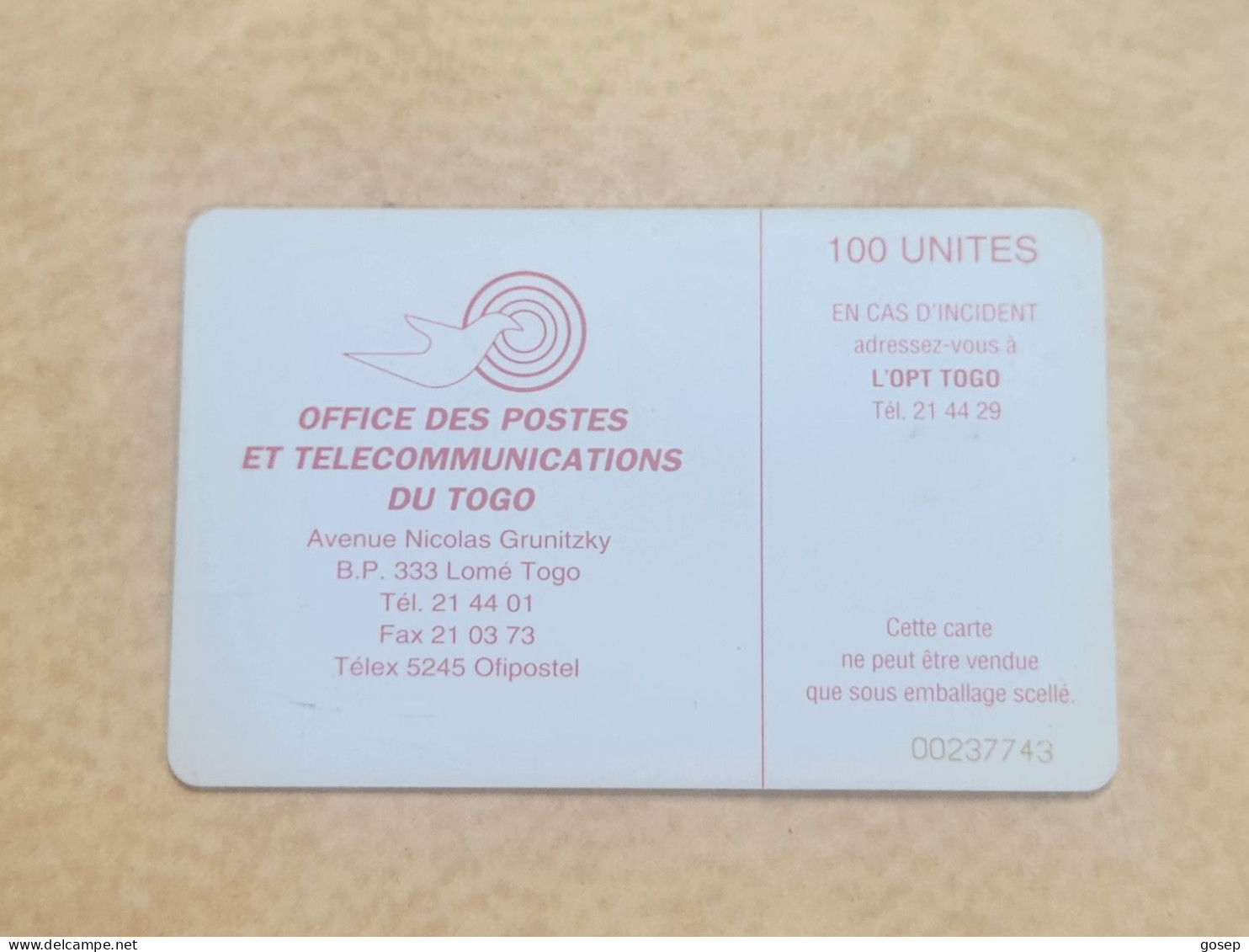 TOGO-(TG-OPT-0014)-Togopac 1-(Chip On Front)-(17)-(100units)-(00237743)-used Card+1card Prepiad Free - Togo