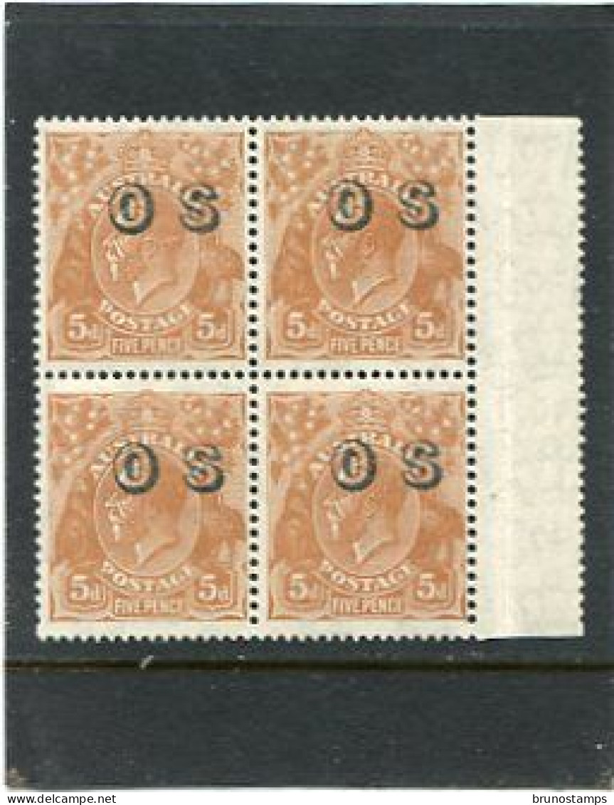 AUSTRALIA - 1932   5d  KING HEAD  BROWN OVERPRINTED  OS  BLOCK OF 4  MINT NH   SG O132 - Oficiales