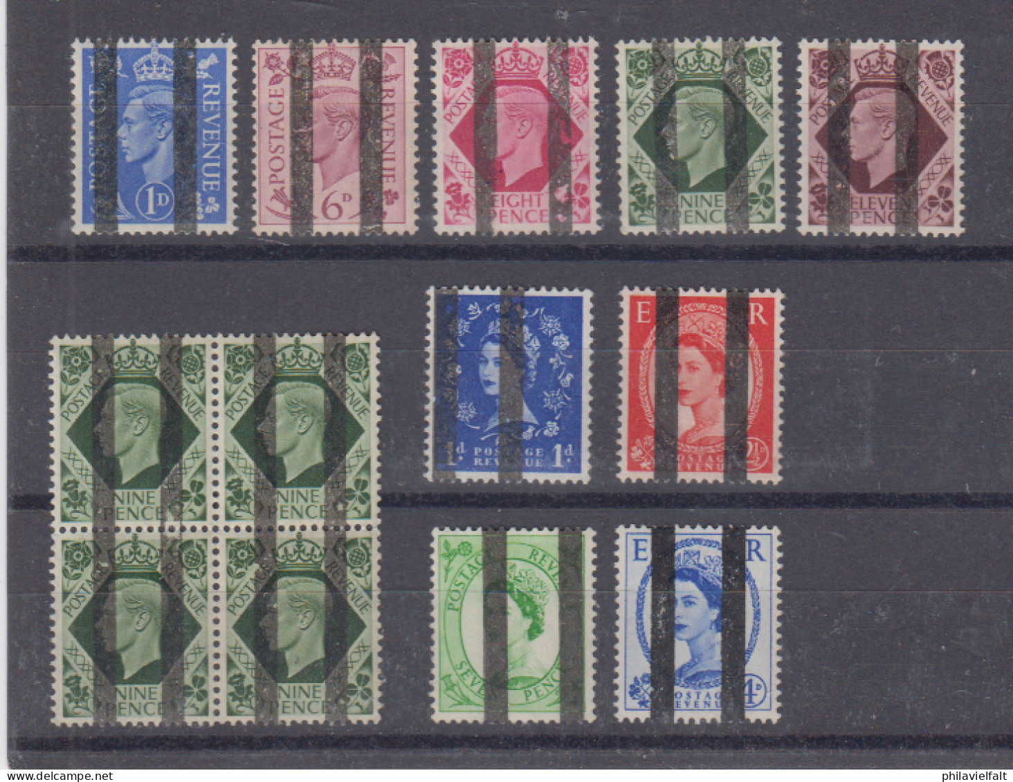 Großbritannien 9 Werte + 4er-Block **  Ab MiNo. 208 ** Mit Aufdruck Schwarzer Balken = Stempelübung Der Postschule - Unused Stamps