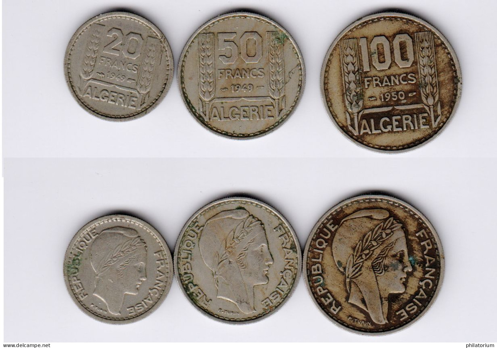 Algérie 20F + 50F 1949 + 100F 1950, Turin, KM#91, 92, 93 - Algerien