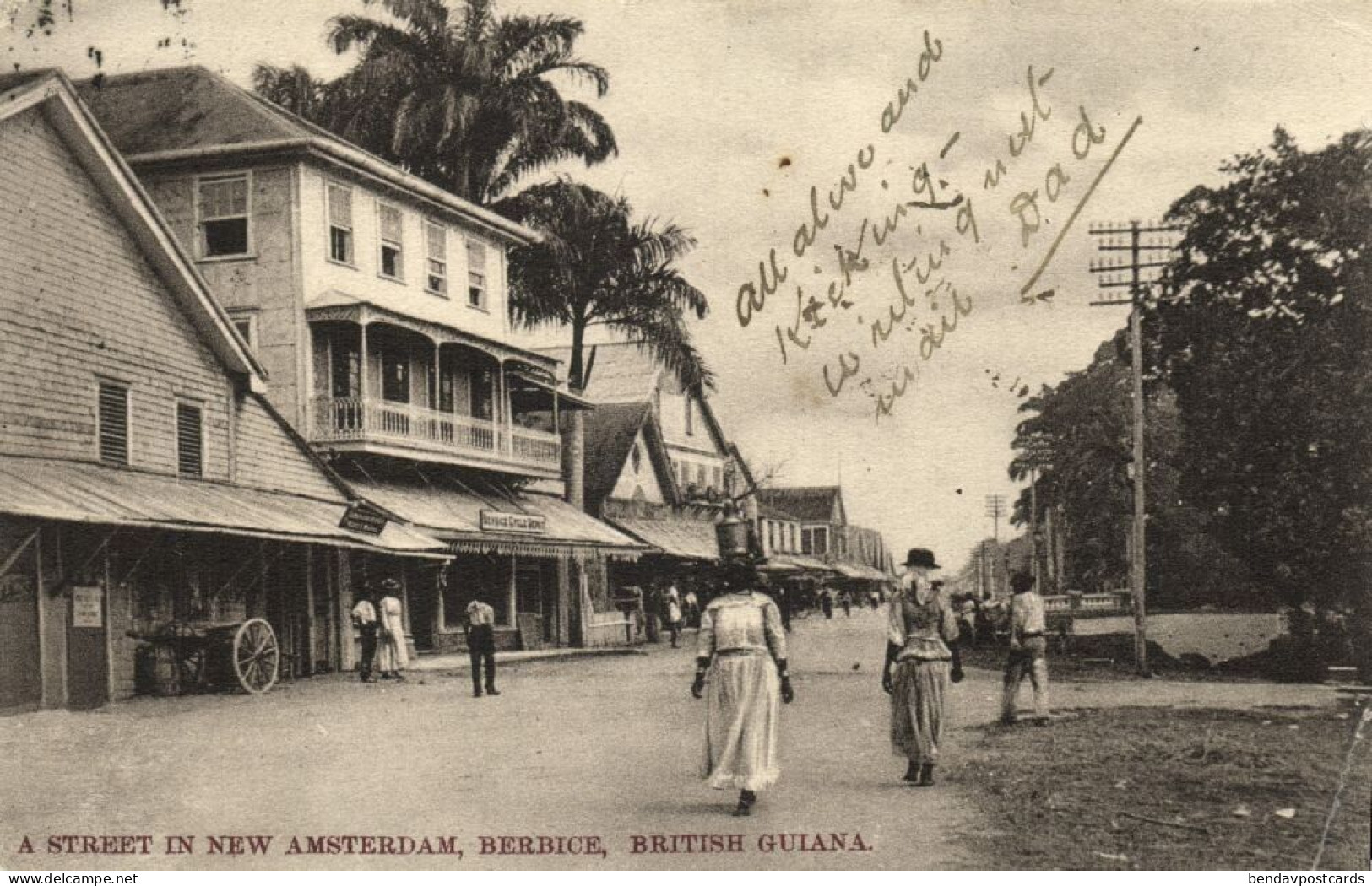 British Guiana, BERBICE, Street In New Amsterdam (1907) Postcard, Due To - Guyana (antigua Guayana Británica)