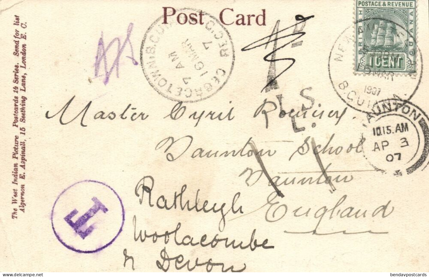 British Guiana, BERBICE, Street In New Amsterdam (1907) Postcard, Due To - Guyana (formerly British Guyana)