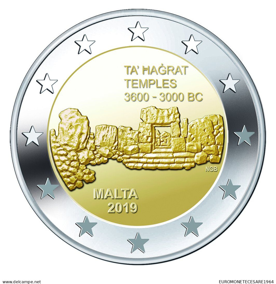 MALTA 2 EURO 2019 COMMEMORATIVO TEMPIO DI TA HAGRAT  F.D.C. B.U.  FROM ROLLS - Malte