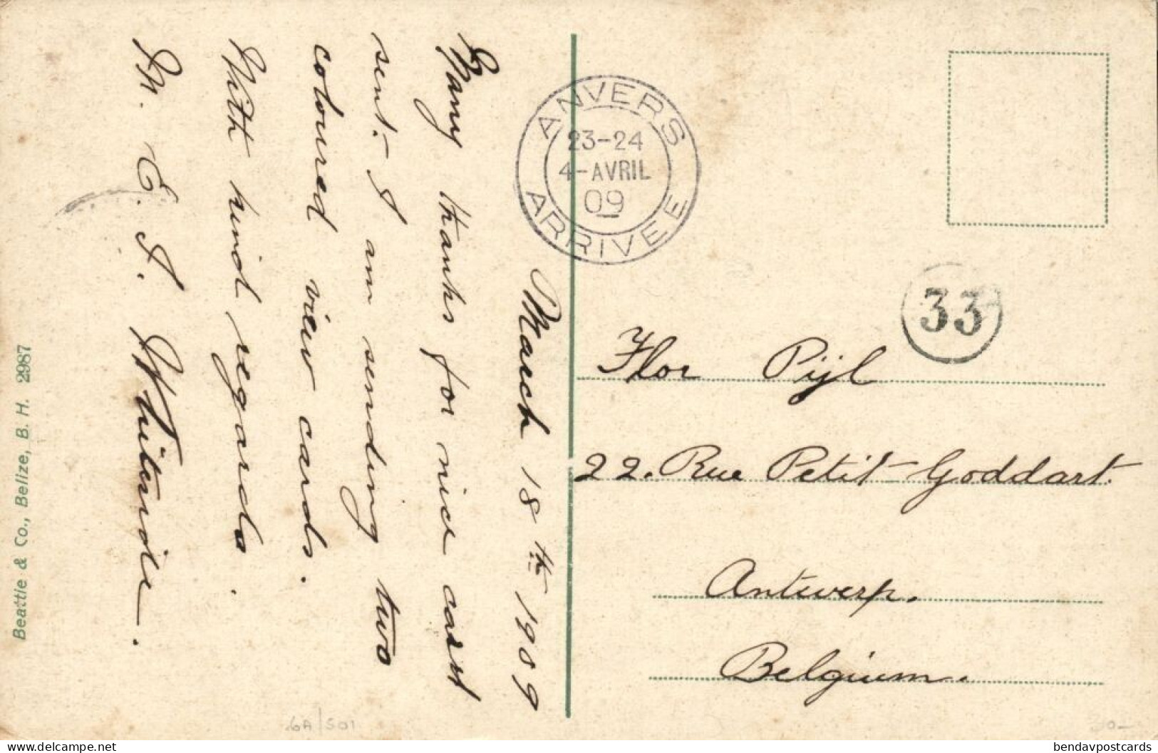 British Honduras, BELIZE, East Indian Coolie Hut (1909) Postcard - Belice