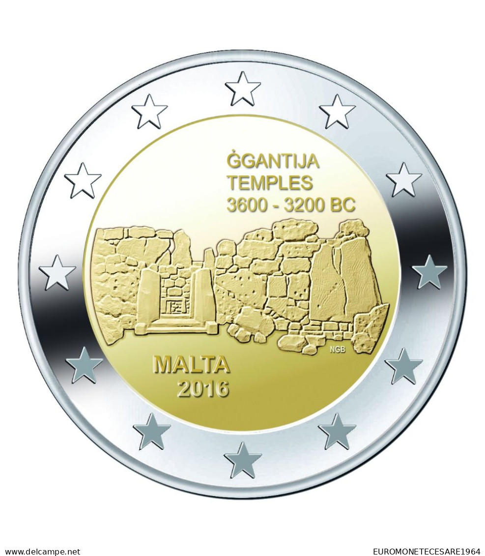 MALTA 2 EURO 2016 COMMEMORATIVO TEMPIO DI GGANTIJA  F.D.C. B.U.  FROM ROLLS - Malta