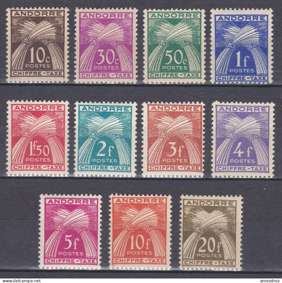 Andorre Français Taxe 1943 N° 21-31 MH Et NMH Gerbes  (J10) - Unused Stamps
