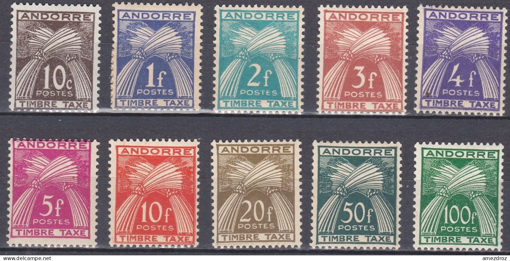 Andorre Français Taxe 1946-1950 N° 32-41 MH Gerbes   (J10) - Unused Stamps