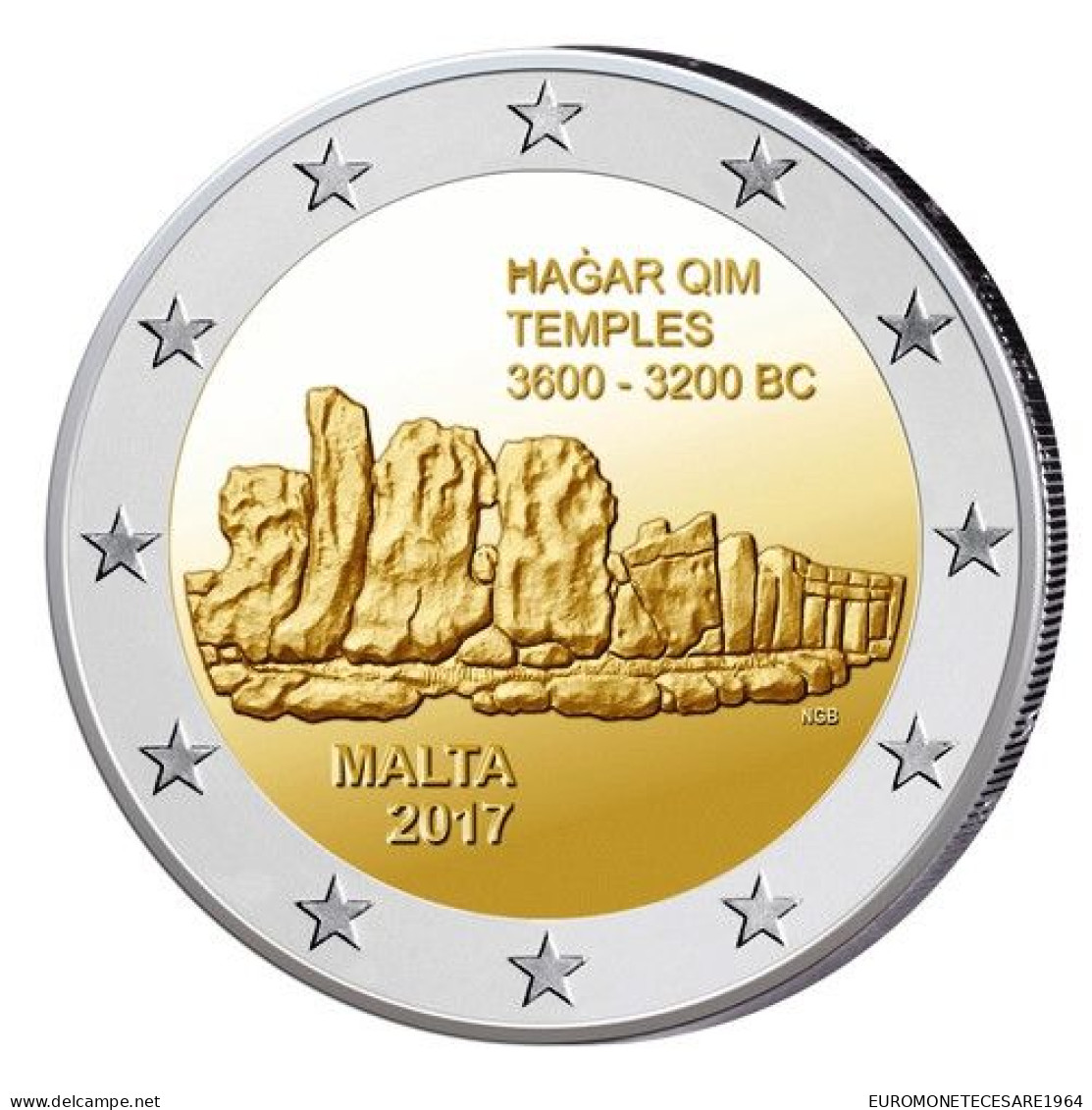 MALTA 2 EURO 2017 COMMEMORATIVO TEMPIO DI HAGAR QIM  F.D.C. B.U.  FROM ROLLS - Malta