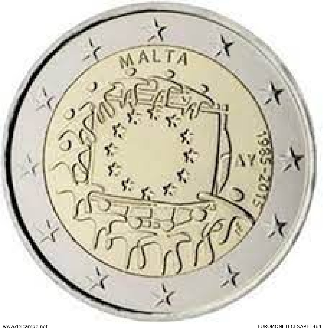 MALTA 2 EURO 2015 COMMEMORATIVO BANDIERA  F.D.C. B.U.  FROM ROLLS - Malte