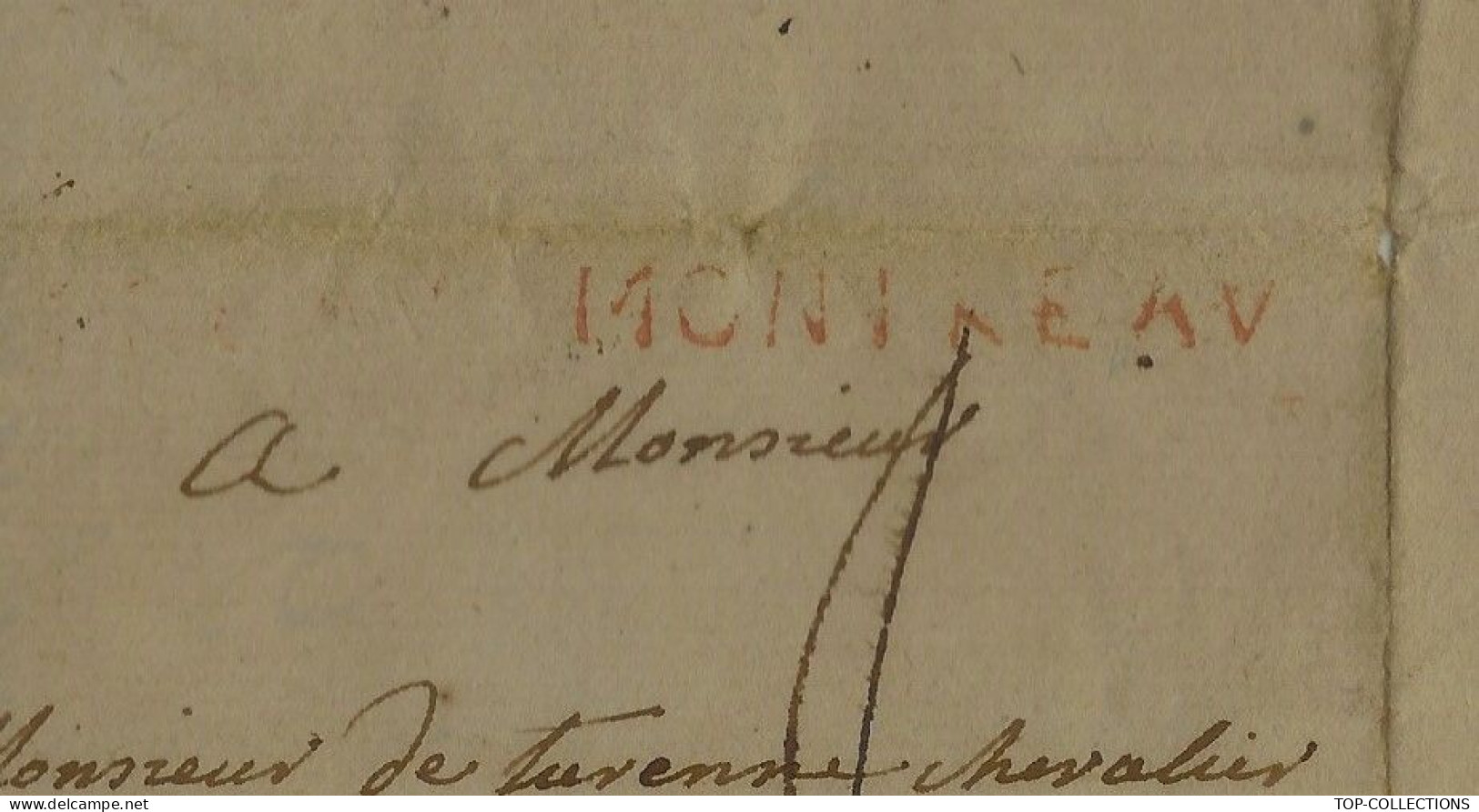 Circa 1775   Marque Postale « MONTREAV » ( Montereau) Ile De France Vicomte  De  Turenne Henri De La Tour D’Auvergne - 1701-1800: Précurseurs XVIII