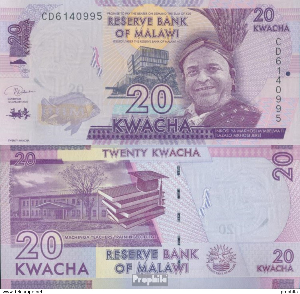 Malawi Pick-Nr: 63 (1.1.2020) Bankfrisch 2020 20 Kwacha - Malawi