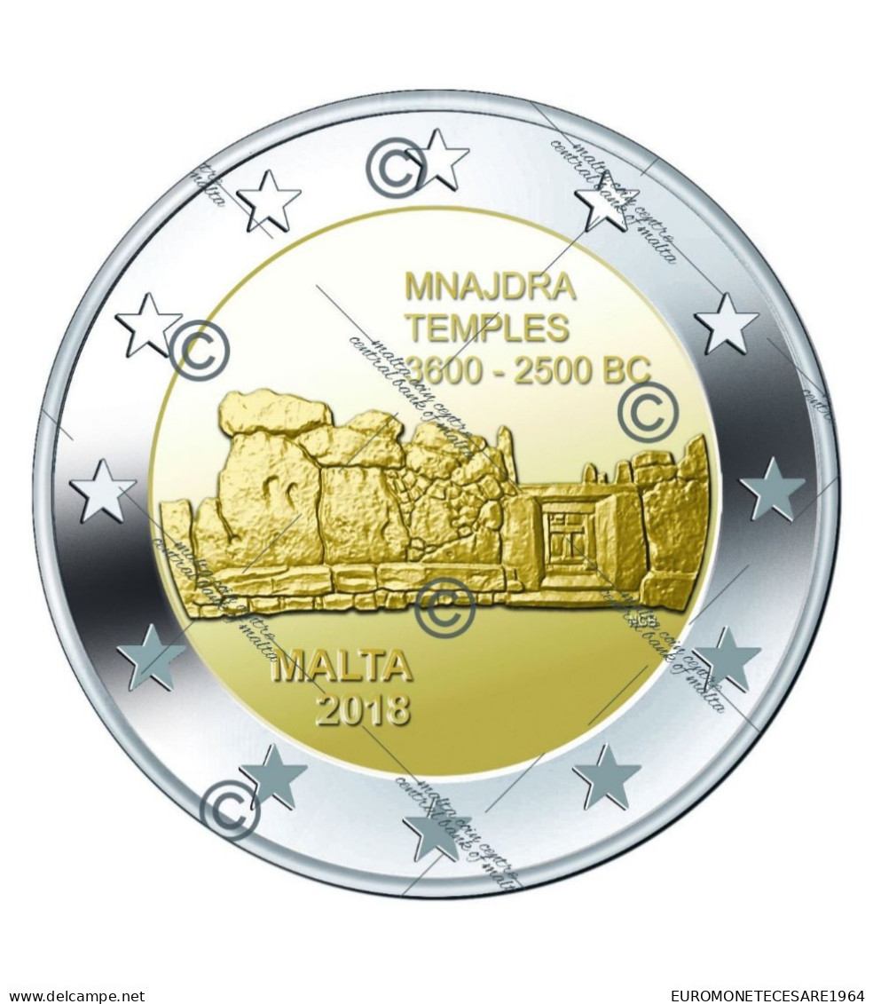 MALTA 2 EURO 2018 COMMEMORATIVO MNAJDRA   F.D.C. B.U.  FROM ROLLS - Malte