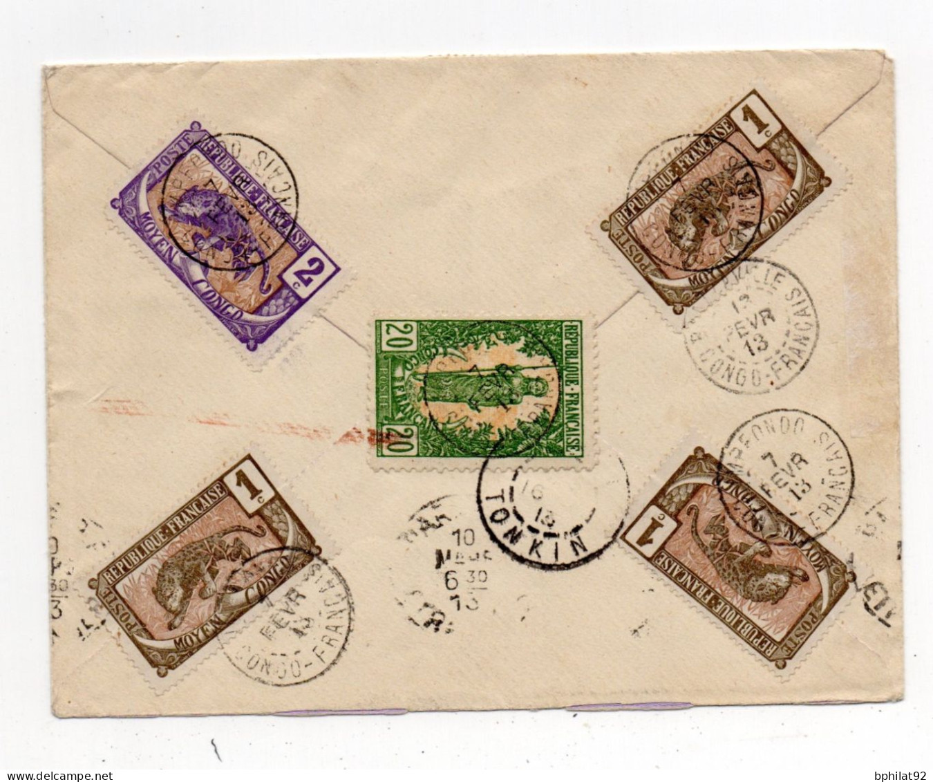 !!! CACHET IMPFONDO - CONGO FRANCAIS DE 1913 SUR LETTRE POUR HANOI, AFFRANCH RECTO VERSO - Lettres & Documents