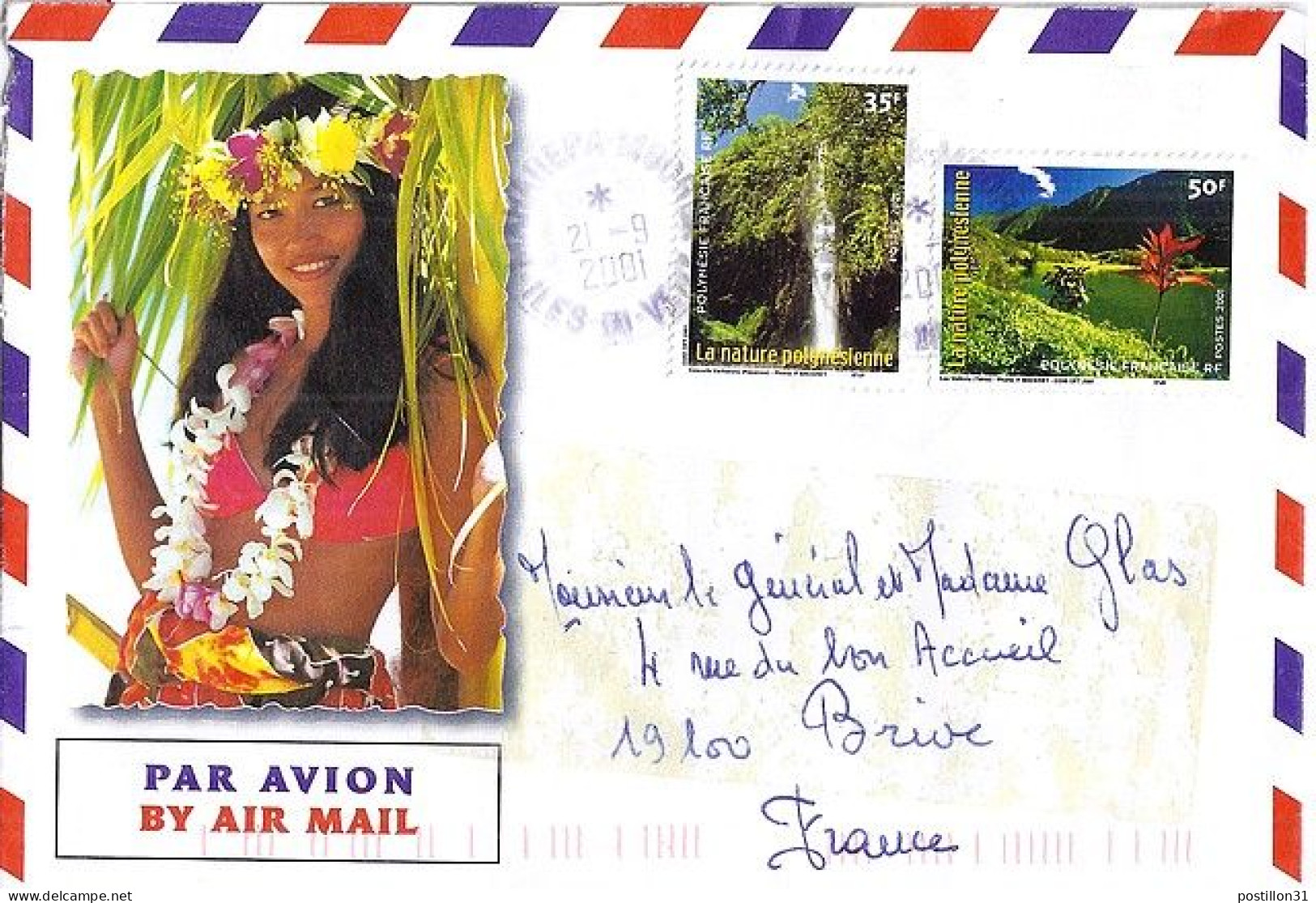 POLYNESIE N° 634/635 S/L. DE MAHAREP / 21.9.01 POUR LA FRANCE - Cartas & Documentos