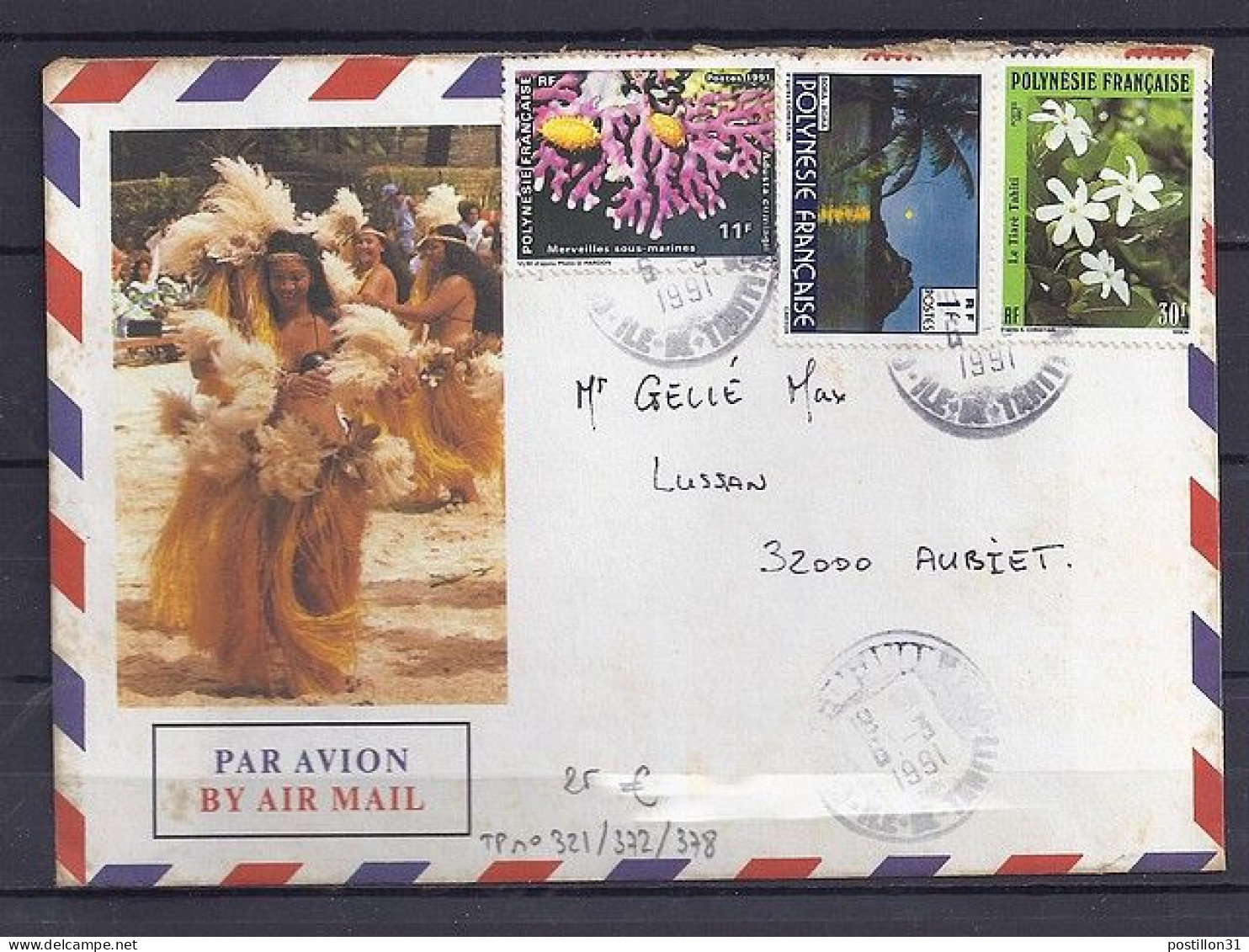 POLYNESIE N° 321/372/378 S/L.DE PAPEETE/6.3.91 POUR LA FRANCE - Briefe U. Dokumente