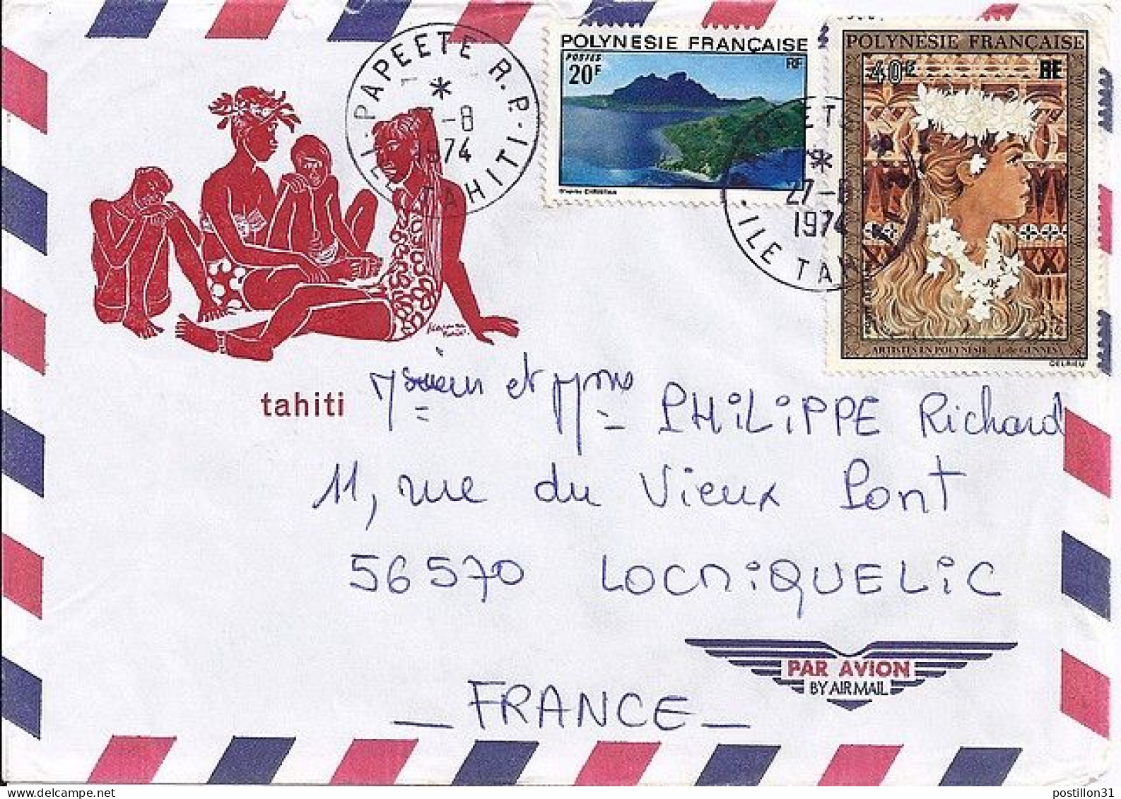 POLYNESIE N° PA78/102 S/L. DE PAPEETE/27.8.74 POUR LA FRANCE - Cartas & Documentos