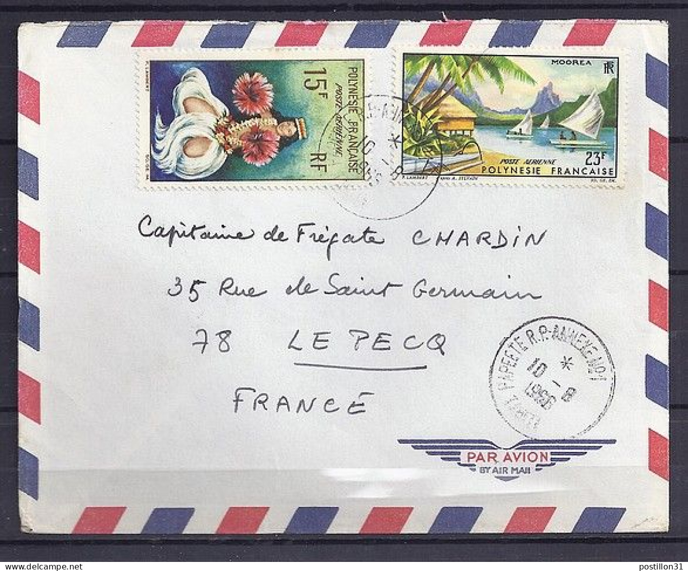 POLYNESIE N° PA7/PA9 S/L. DE PAPEETE AN.1/10.8.66 POUR LA FRANCE - Lettres & Documents