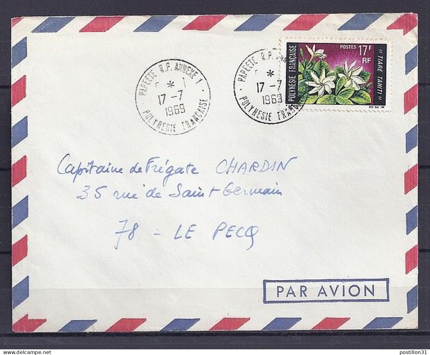 POLYNESIE N° 65 S/L. DE PAPEETE AN.1 / 17.7.69 POUR LA FRANCE - Cartas & Documentos