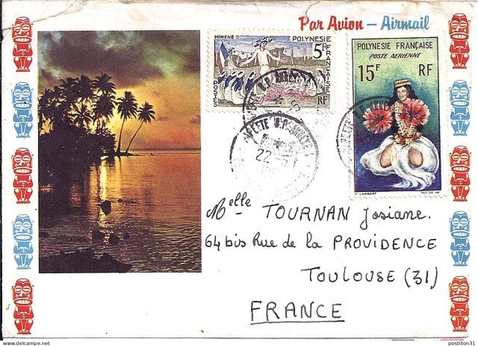 POLYNESIE N° 47/PA7 S/L. DE PAPEETE AN.1 / 22.5.71 POUR LA FRANCE - Covers & Documents