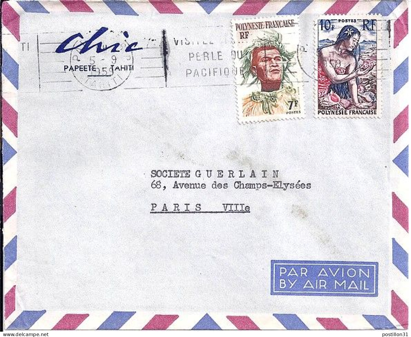 POLYNESIE N° 7/9 S/L. DE PAPEETE/5.9.59 POUR LA FRANCE - Covers & Documents