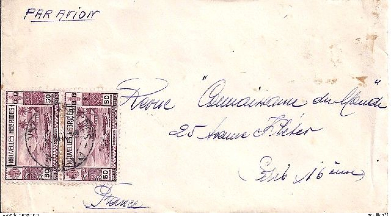 Nlle HEBRIDES N° 107x2 S/L. DU 18.11.39 POUR LA FRANCE - Storia Postale