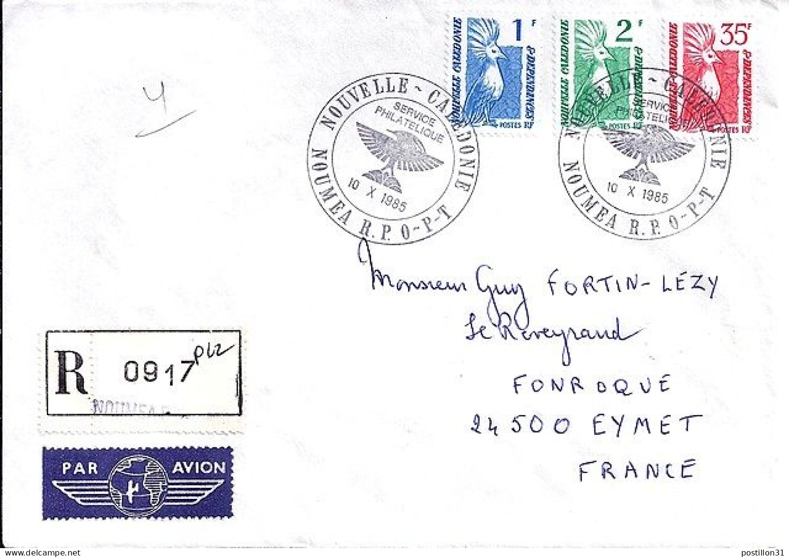 Nlle CALEDONIE N° 491/492/496 S/L. REC. DE NOUMEA/10.10.85 POUR LA FRANCE - Cartas & Documentos
