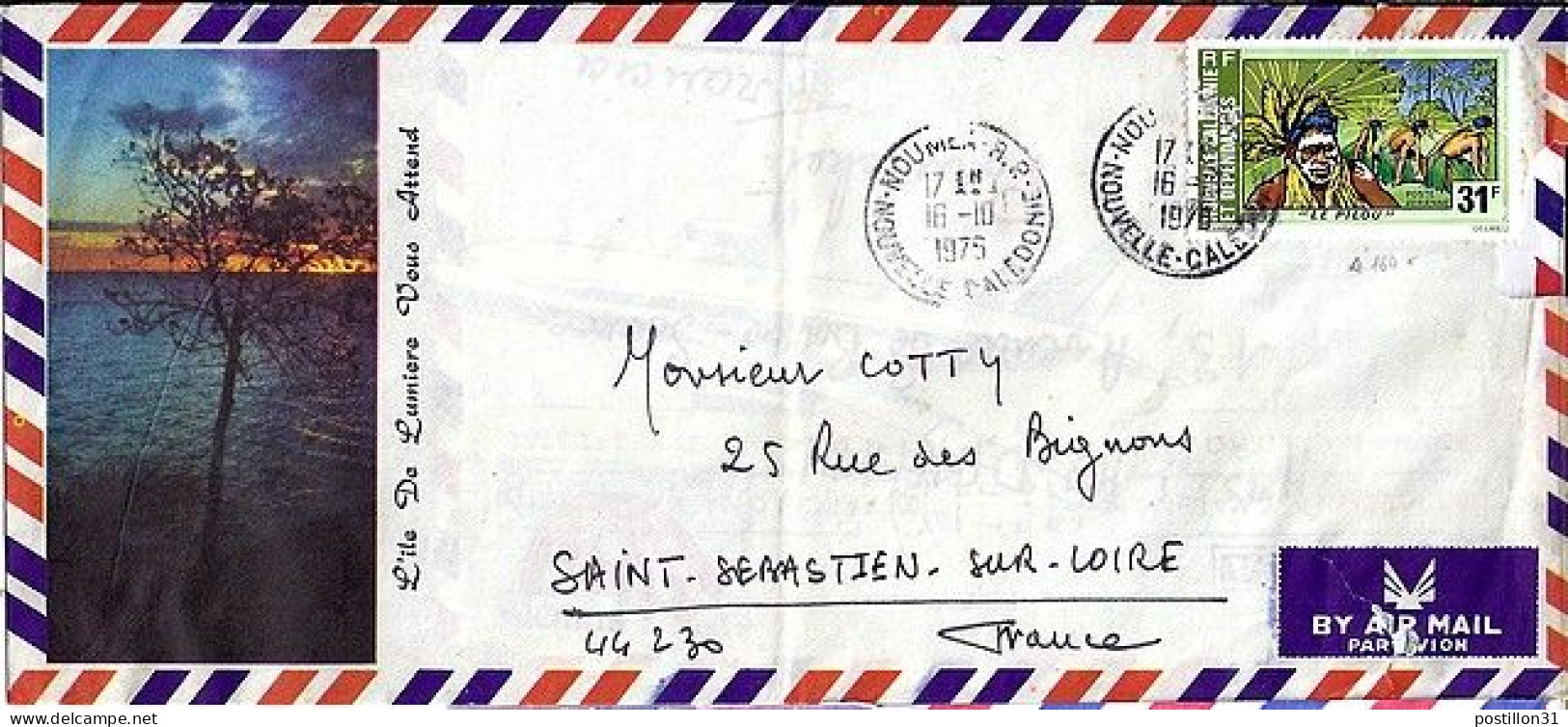 Nlle CALEDONIE N° PA164 S/L. DE NOUMEA/16.10.75 POUR LA FRANCE - Cartas & Documentos