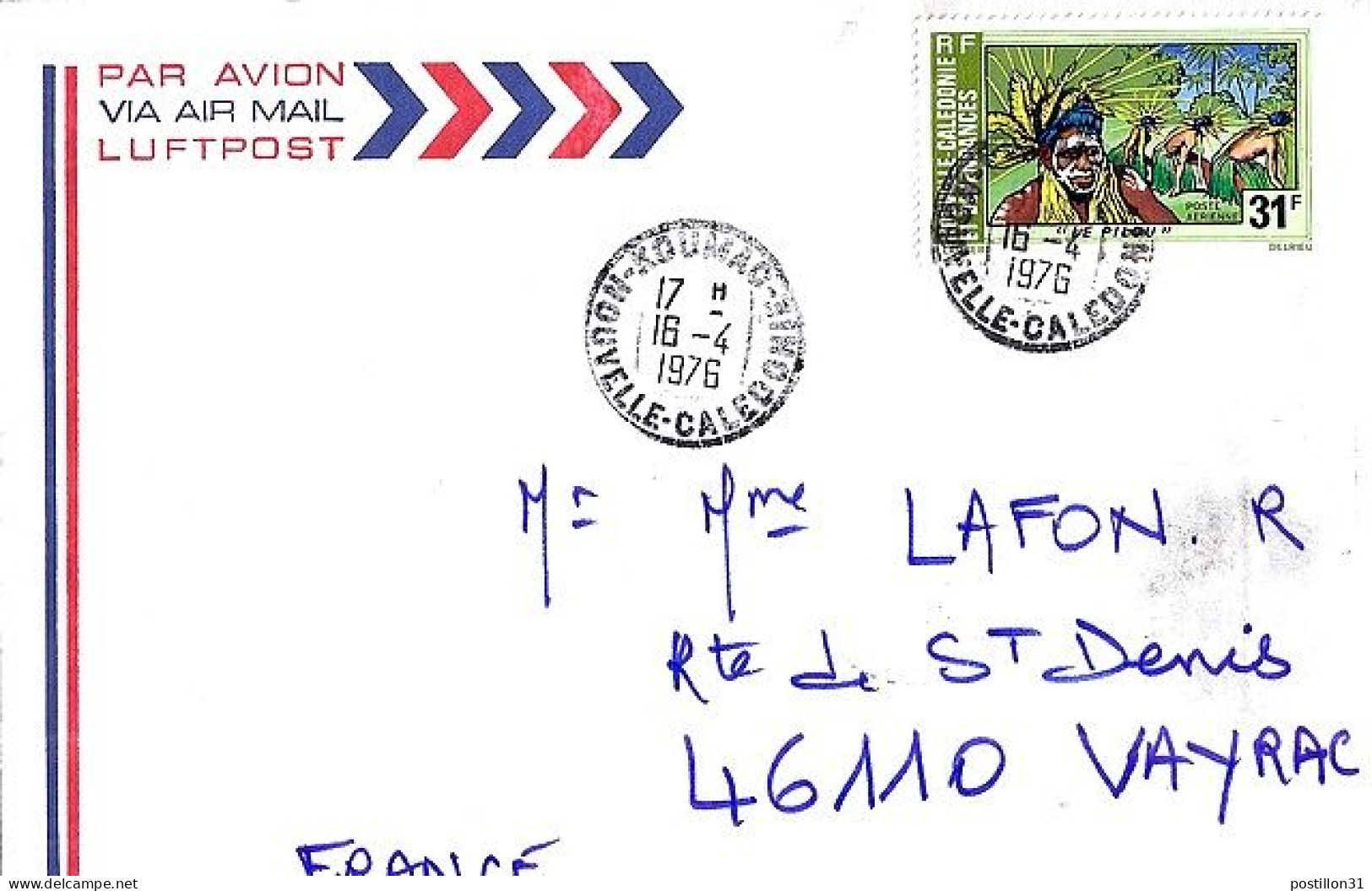 Nlle CALEDONIE N° PA164 S/L. DE KOUMAC/16.4.76 POUR LA FRANCE - Lettres & Documents