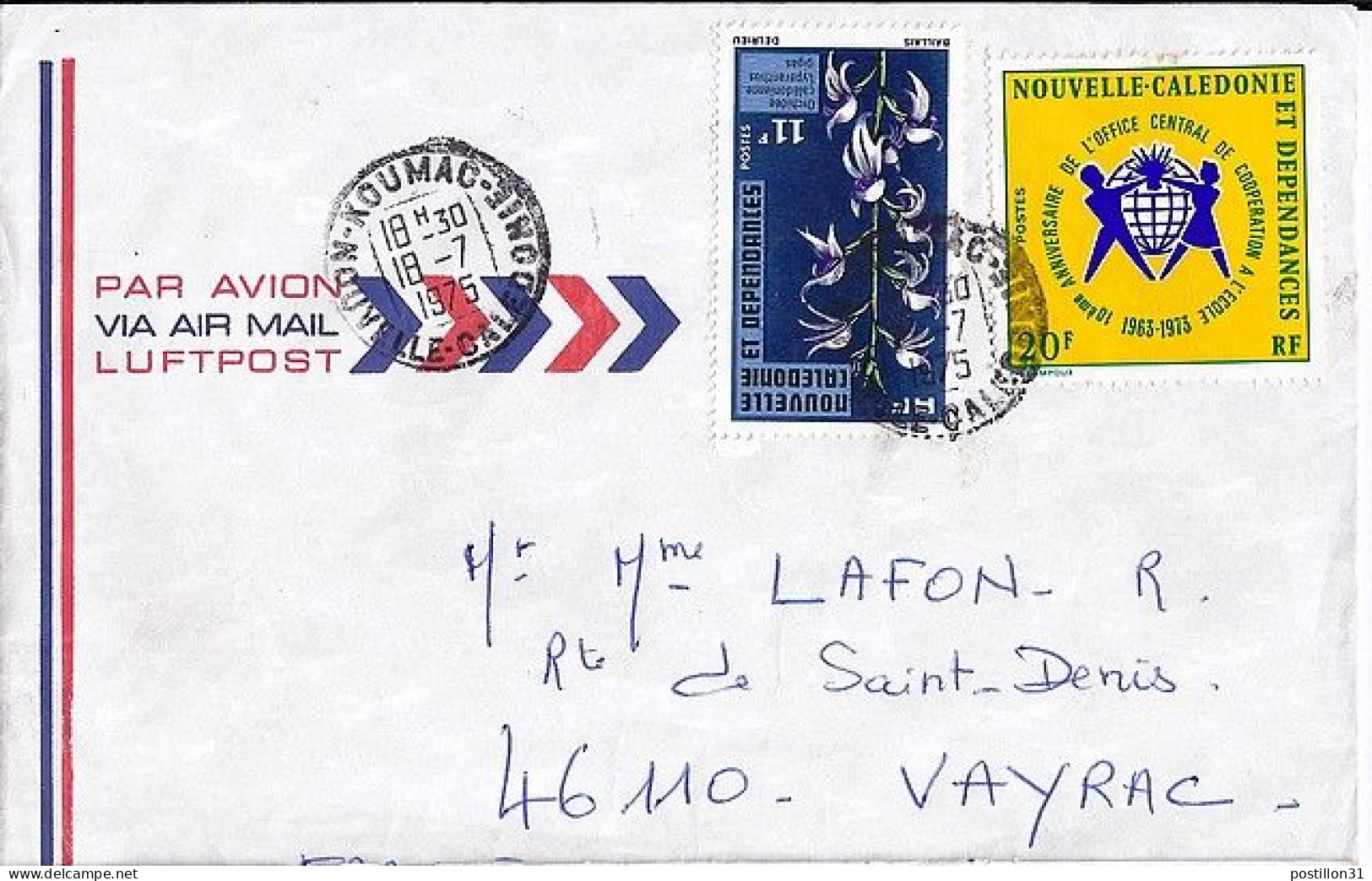 Nlle CALEDONIE N° 389/393 S/L. DE KOUMAC/18.7.75 POUR LA FRANCE - Storia Postale