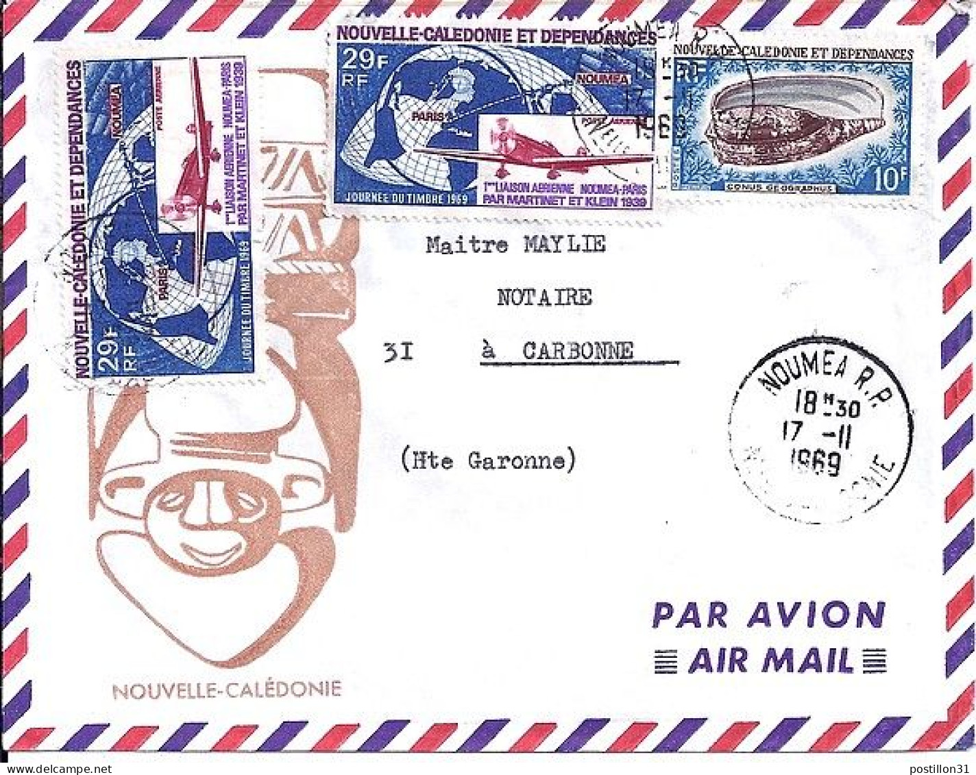 Nlle CALEDONIE N° PA102x2/354 S/L. DE NOUMEA/17.11.69 POUR LA FRANCE - Brieven En Documenten